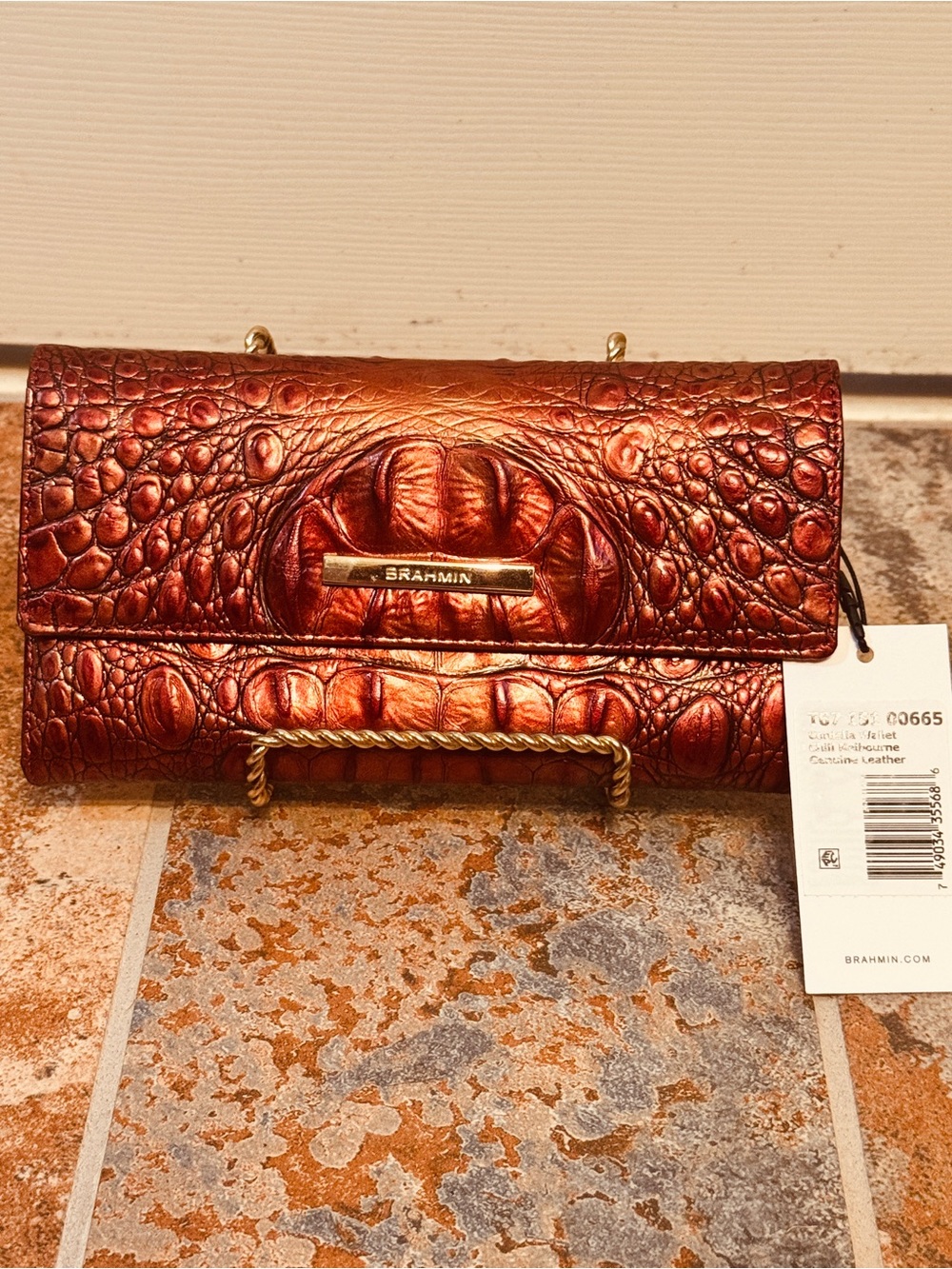 NWT!!! Hard to Find! Brahmin Cordelia Leather Croc Embossed Wallet in Chili!